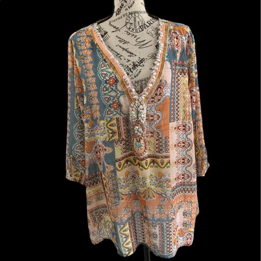 Women's XL/1X boho tunic sheer top